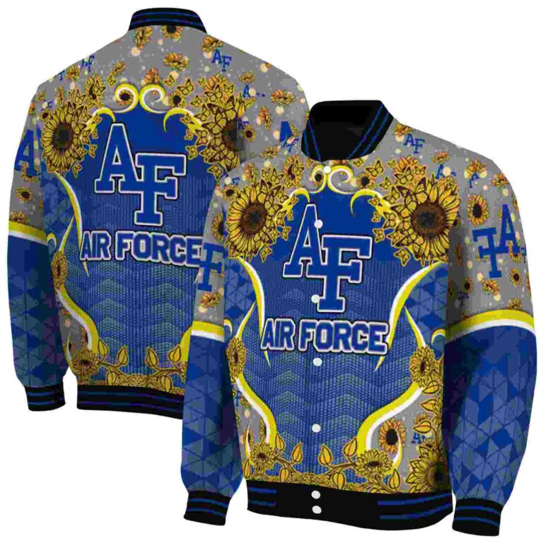 air force falcons sunflower bloom blue yellow jacket fashion forward
