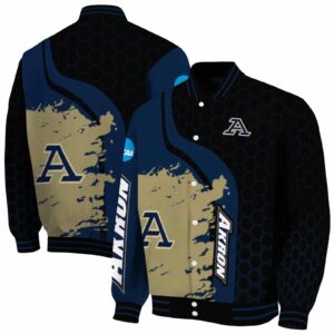 akron zips hexagonal pattern blue black jacket fashion forward