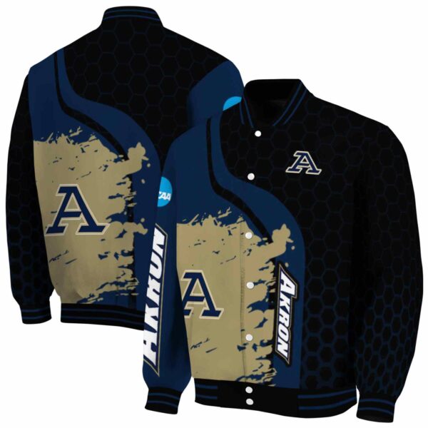 akron zips hexagonal pattern blue black jacket fashion forward