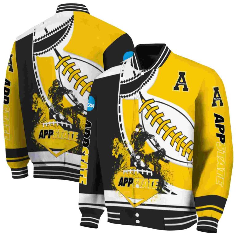 appalachian state mountaineers baseball stitching gold white jacket fashion forward