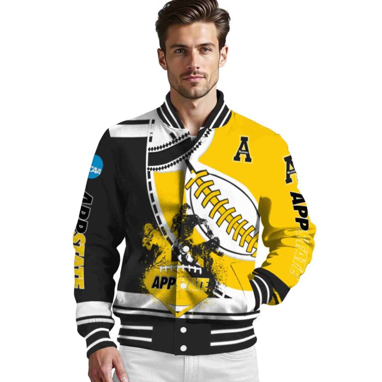 appalachian state mountaineers baseball stitching gold white jacket high quality