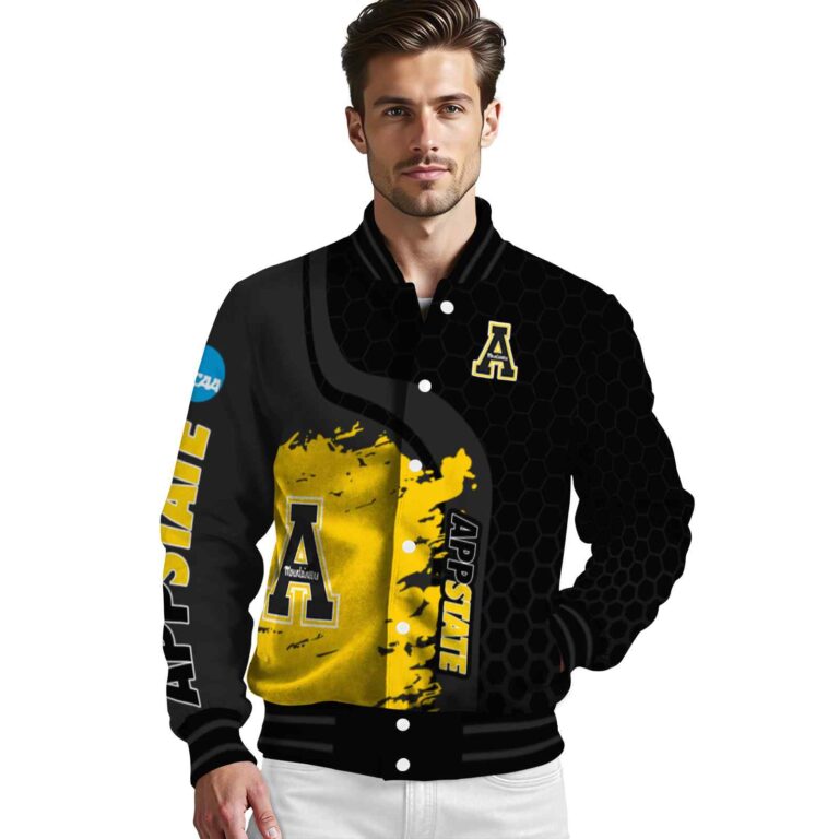 appalachian state mountaineers hexagonal pattern black jacket high quality