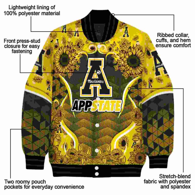 appalachian state mountaineers sunflower bloom black yellow jacket new arrival