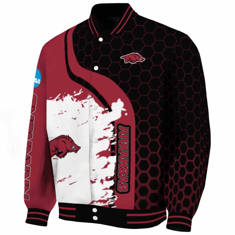 arkansas razorbacks hexagonal pattern red black jacket best selling