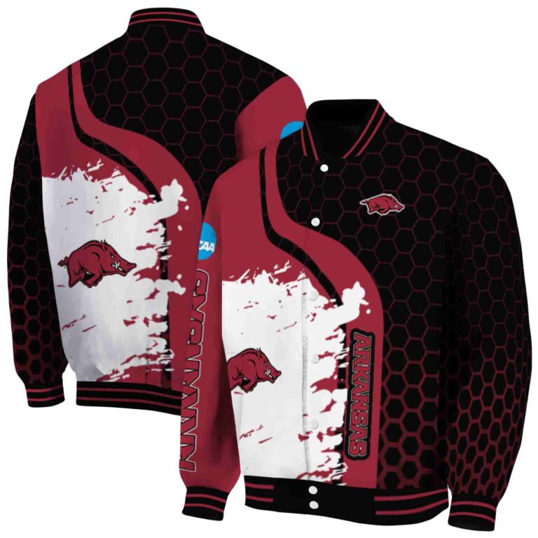 arkansas razorbacks hexagonal pattern red black jacket fashion forward