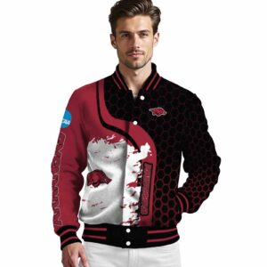arkansas razorbacks hexagonal pattern red black jacket high quality