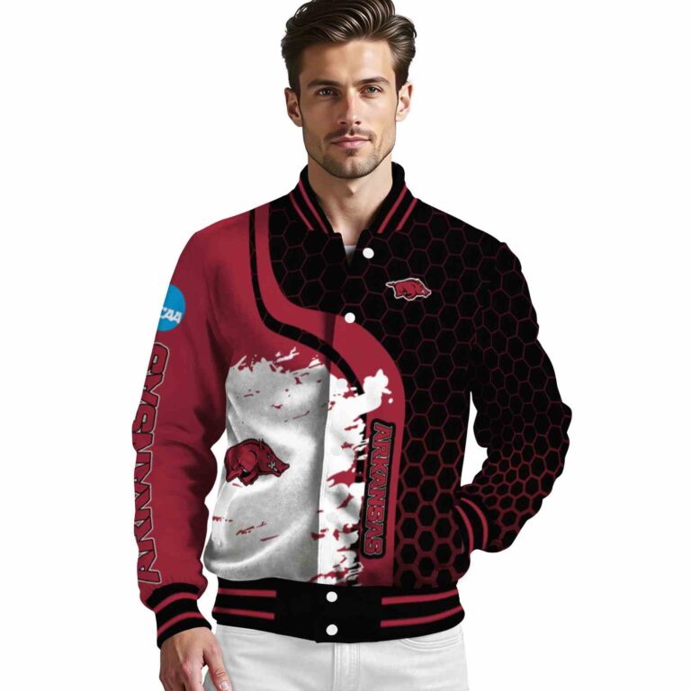 arkansas razorbacks hexagonal pattern red black jacket high quality