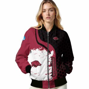 arkansas razorbacks hexagonal pattern red black jacket latest model
