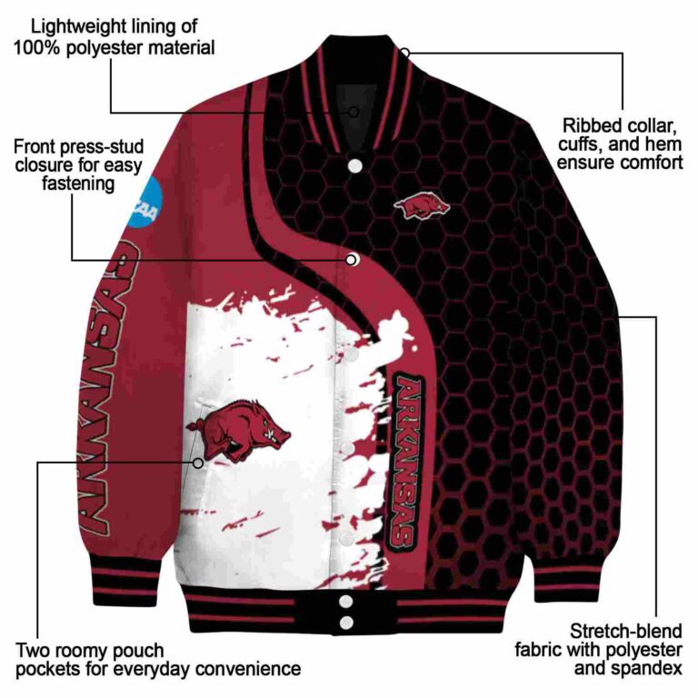 arkansas razorbacks hexagonal pattern red black jacket new arrival