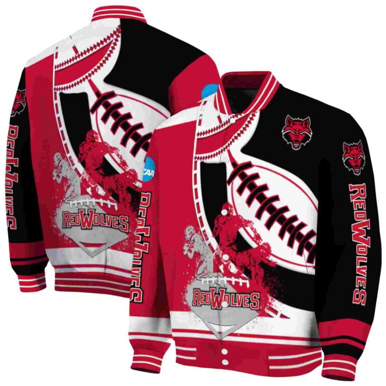arkansas state red wolves baseball stitching black white jacket fashion forward