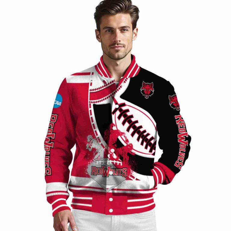 arkansas state red wolves baseball stitching black white jacket high quality