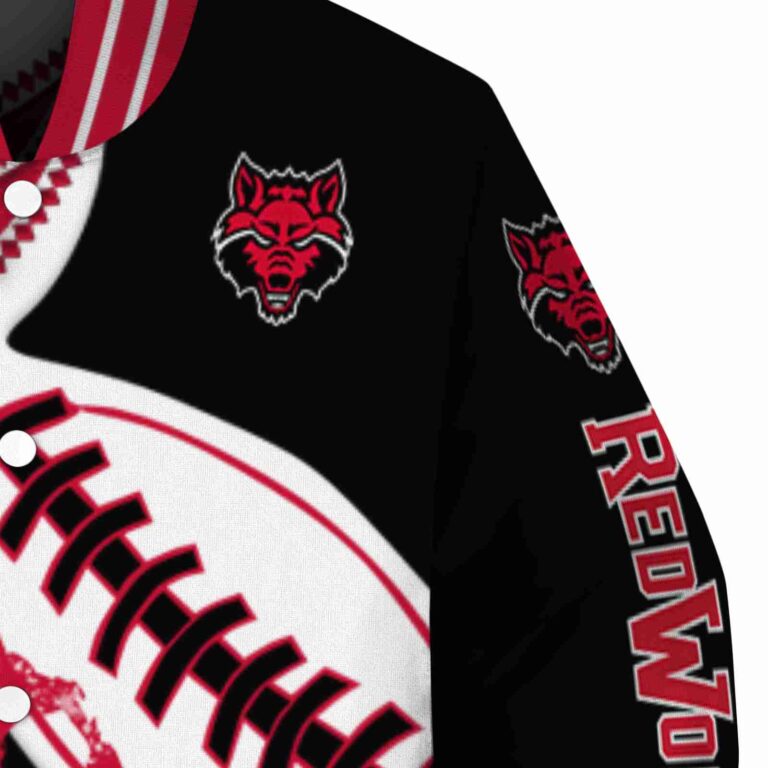 arkansas state red wolves baseball stitching black white jacket premium grade