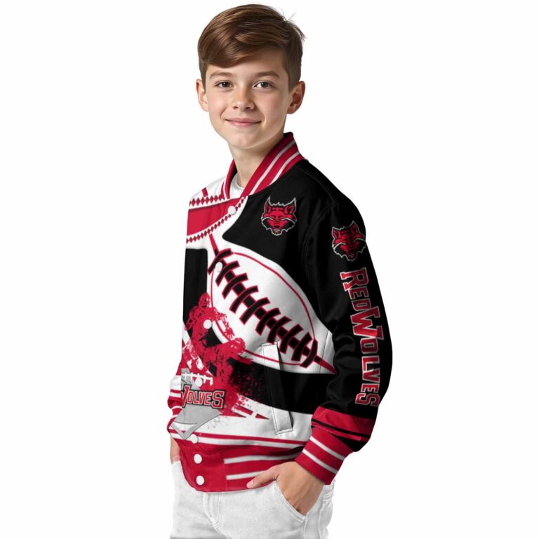 arkansas state red wolves baseball stitching black white jacket trendy