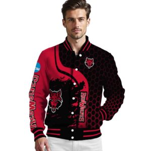 arkansas state red wolves hexagonal pattern scarlet black jacket high quality