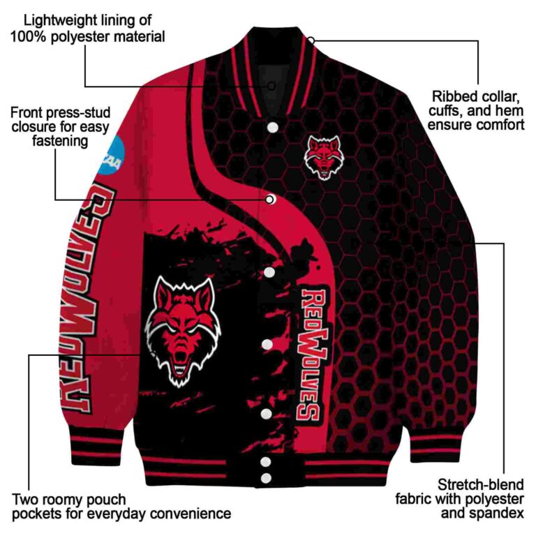 arkansas state red wolves hexagonal pattern scarlet black jacket new arrival