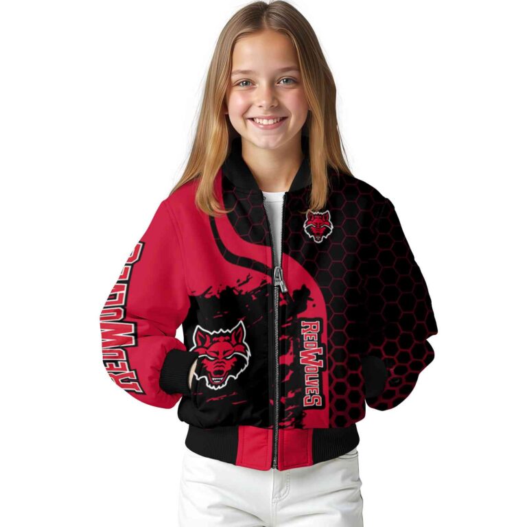 arkansas state red wolves hexagonal pattern scarlet black jacket top rated