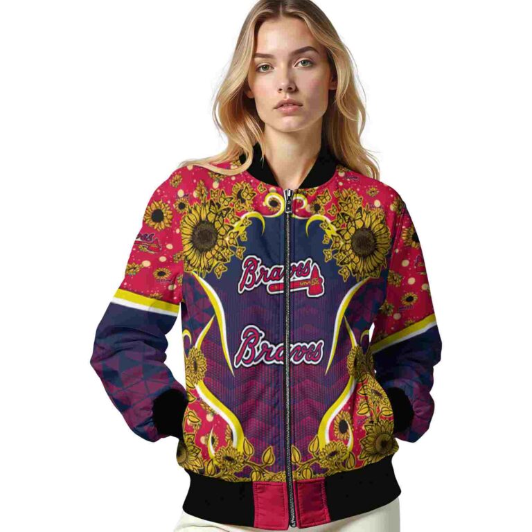 atlanta braves sunflower bloom navy yellow jacket latest model