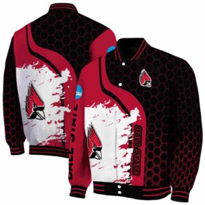 ball state cardinals hexagonal pattern red black jacket fashion forward