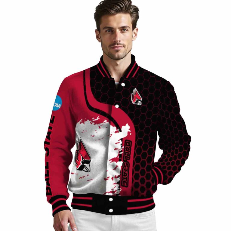ball state cardinals hexagonal pattern red black jacket high quality