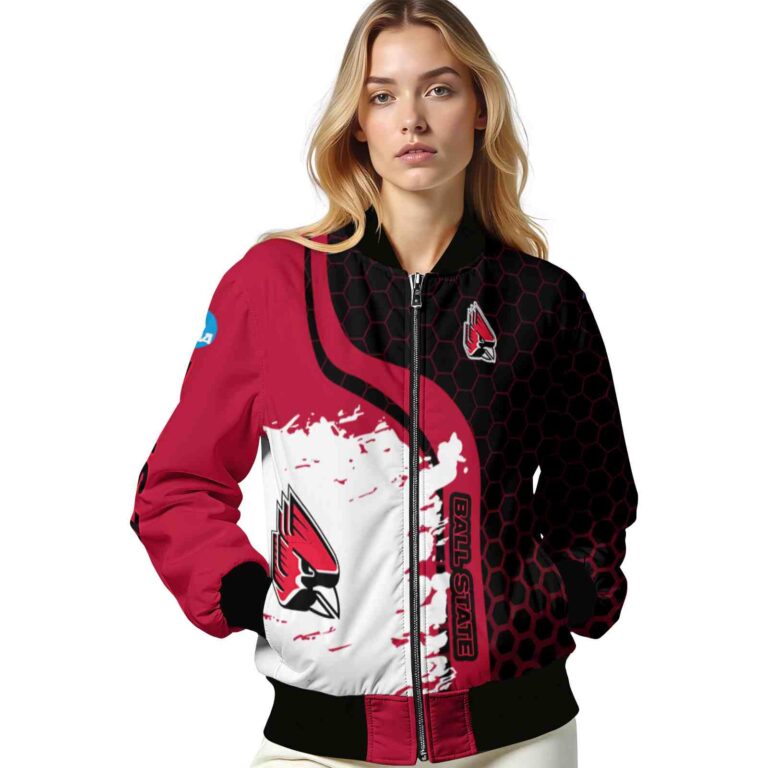 ball state cardinals hexagonal pattern red black jacket latest model