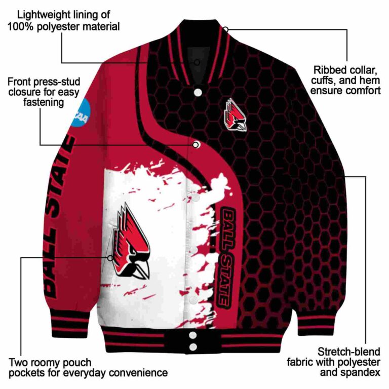 ball state cardinals hexagonal pattern red black jacket new arrival