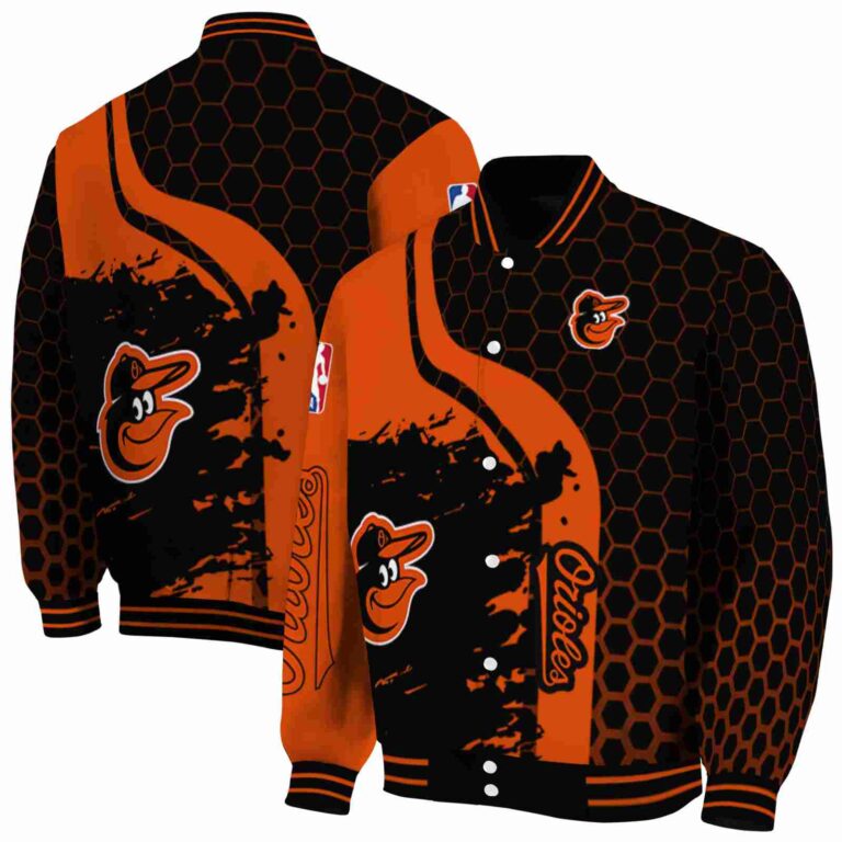 baltimore orioles hexagonal pattern orange black jacket fashion forward
