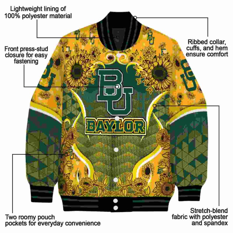 baylor bears sunflower bloom green yellow jacket new arrival