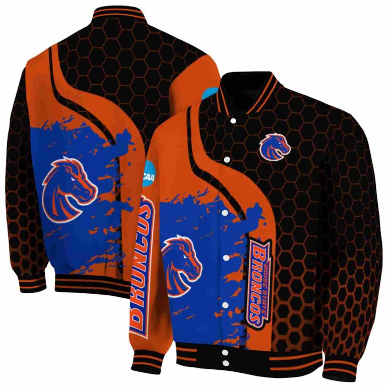 boise state broncos hexagonal pattern orange black jacket fashion forward
