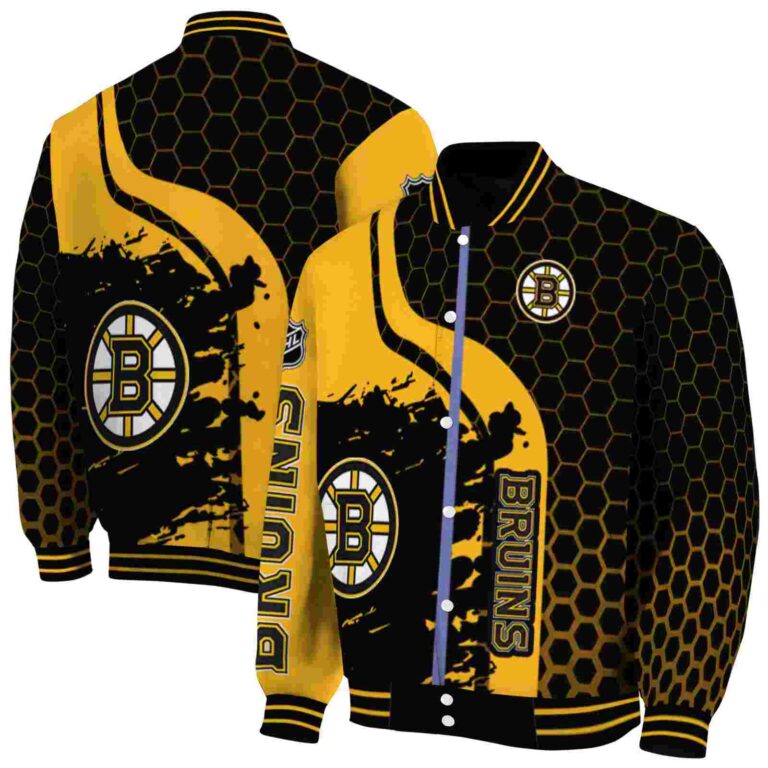 boston bruins hexagonal pattern gold black jacket fashion forward