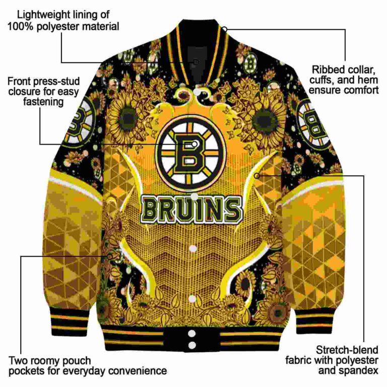 boston bruins sunflower bloom gold yellow jacket new arrival