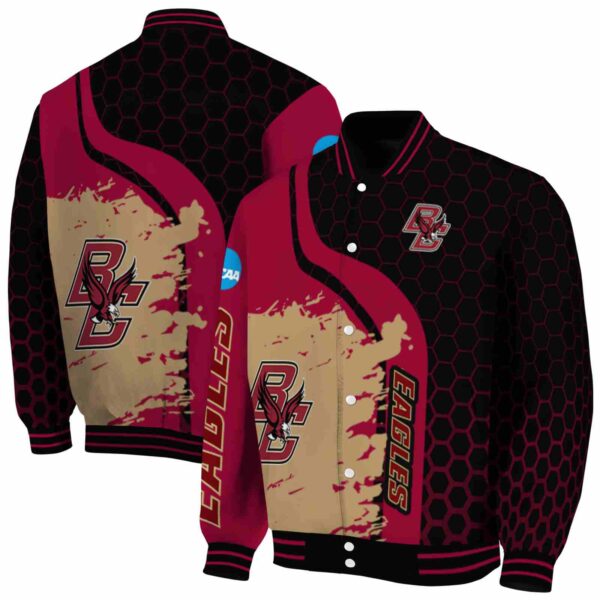 boston college eagles hexagonal pattern maroon black jacket fashion forward