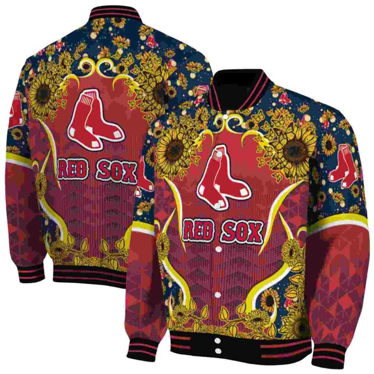 boston red sox sunflower bloom red yellow jacket fashion forward