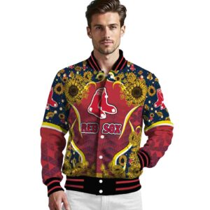 boston red sox sunflower bloom red yellow jacket high quality