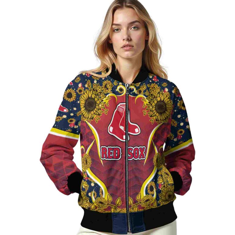 boston red sox sunflower bloom red yellow jacket latest model