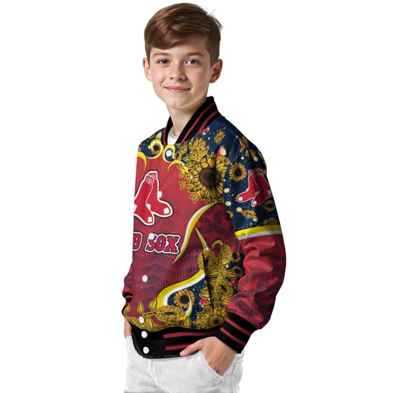 boston red sox sunflower bloom red yellow jacket trendy