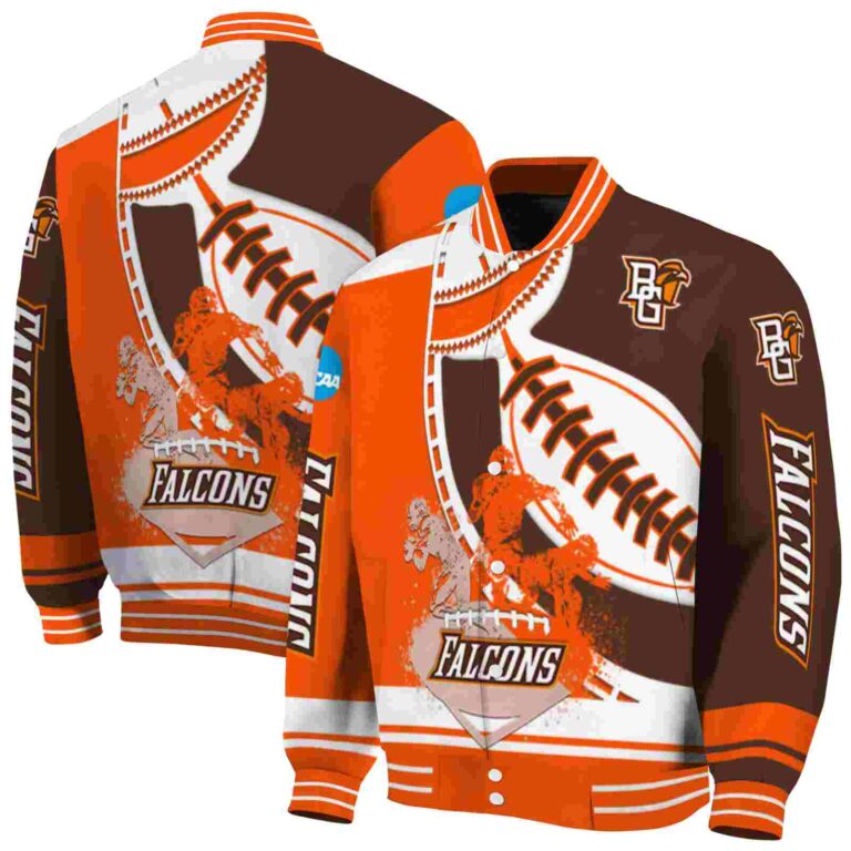 bowling green falcons baseball stitching brown white jacket fashion forward