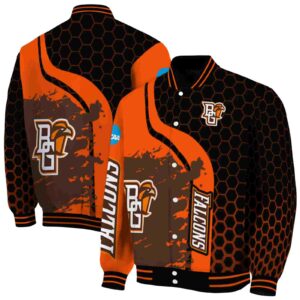 bowling green falcons hexagonal pattern orange black jacket fashion forward