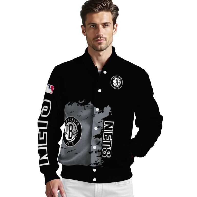 brooklyn nets hexagonal pattern black jacket high quality