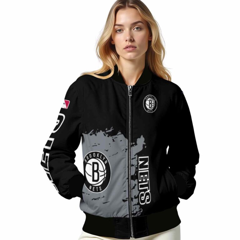 brooklyn nets hexagonal pattern black jacket latest model