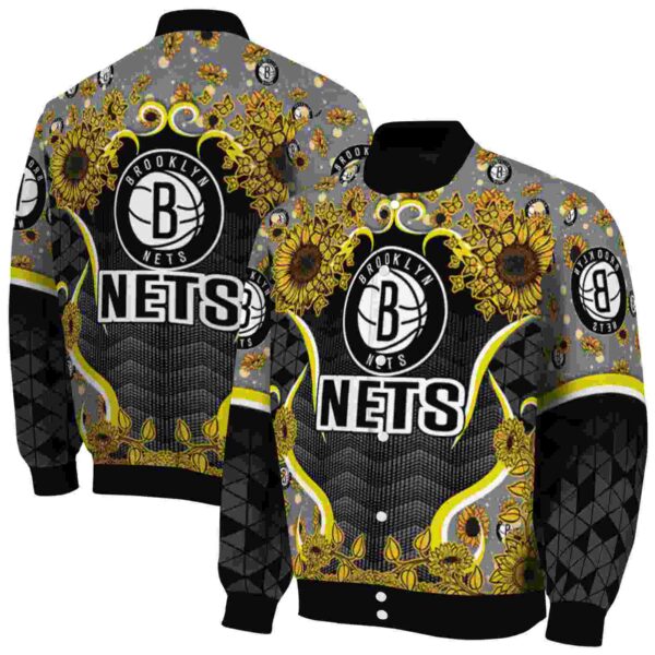 brooklyn nets sunflower bloom black yellow jacket fashion forward