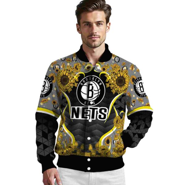 brooklyn nets sunflower bloom black yellow jacket high quality
