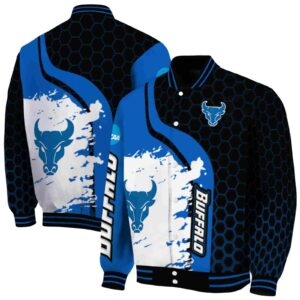 buffalo bulls hexagonal pattern royal blue black jacket fashion forward