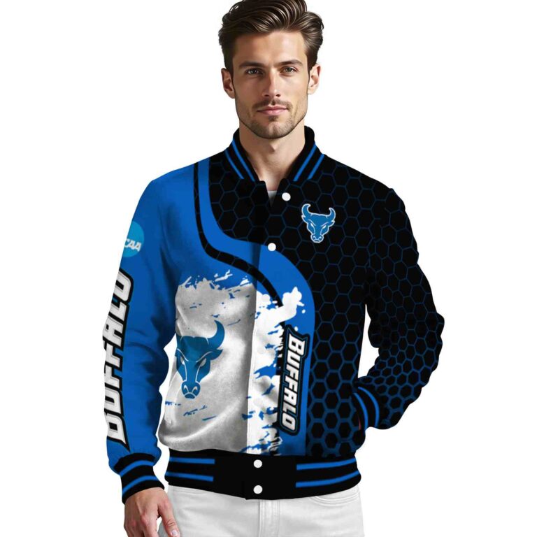 buffalo bulls hexagonal pattern royal blue black jacket high quality
