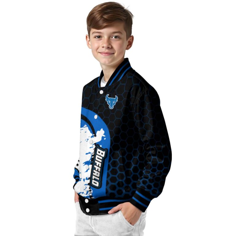 buffalo bulls hexagonal pattern royal blue black jacket trendy