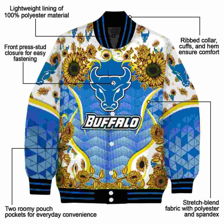 buffalo bulls sunflower bloom royal blue yellow jacket new arrival