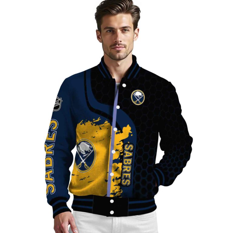 buffalo sabres hexagonal pattern navy blue black jacket high quality