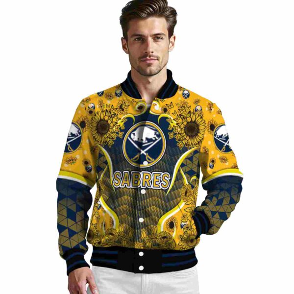 buffalo sabres sunflower bloom navy blue yellow jacket high quality