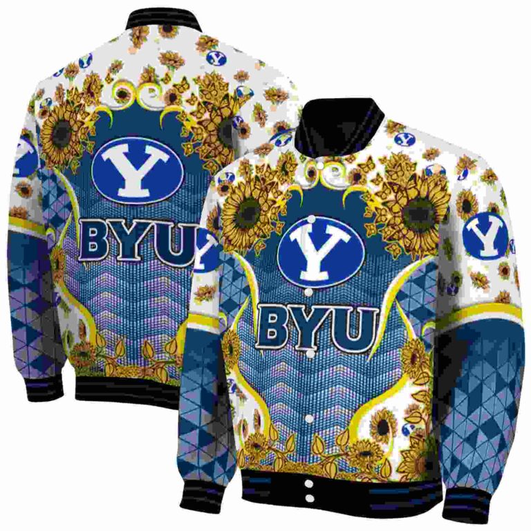 byu cougars sunflower bloom blue yellow jacket fashion forward