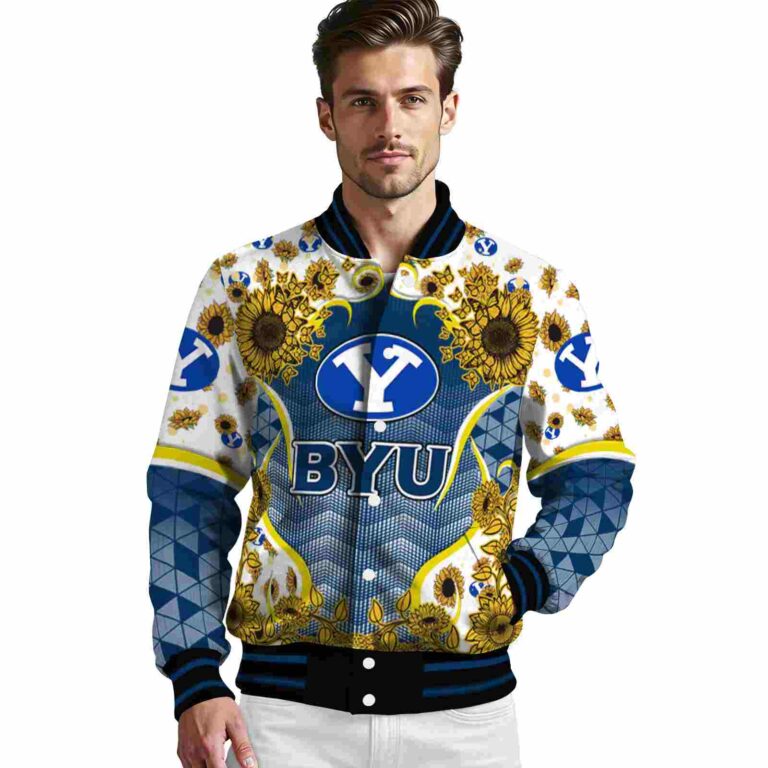 byu cougars sunflower bloom blue yellow jacket high quality