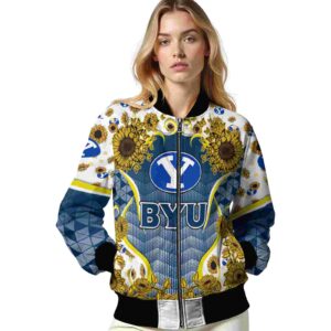 byu cougars sunflower bloom blue yellow jacket latest model
